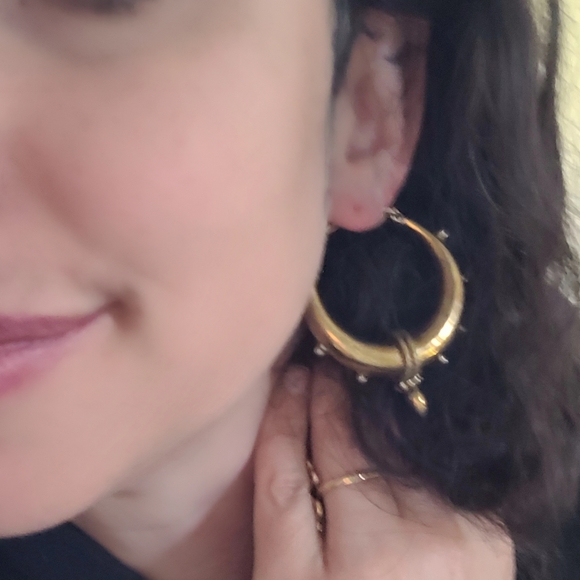 Vintage Brass Hoops from India - Picture 2 of 2
